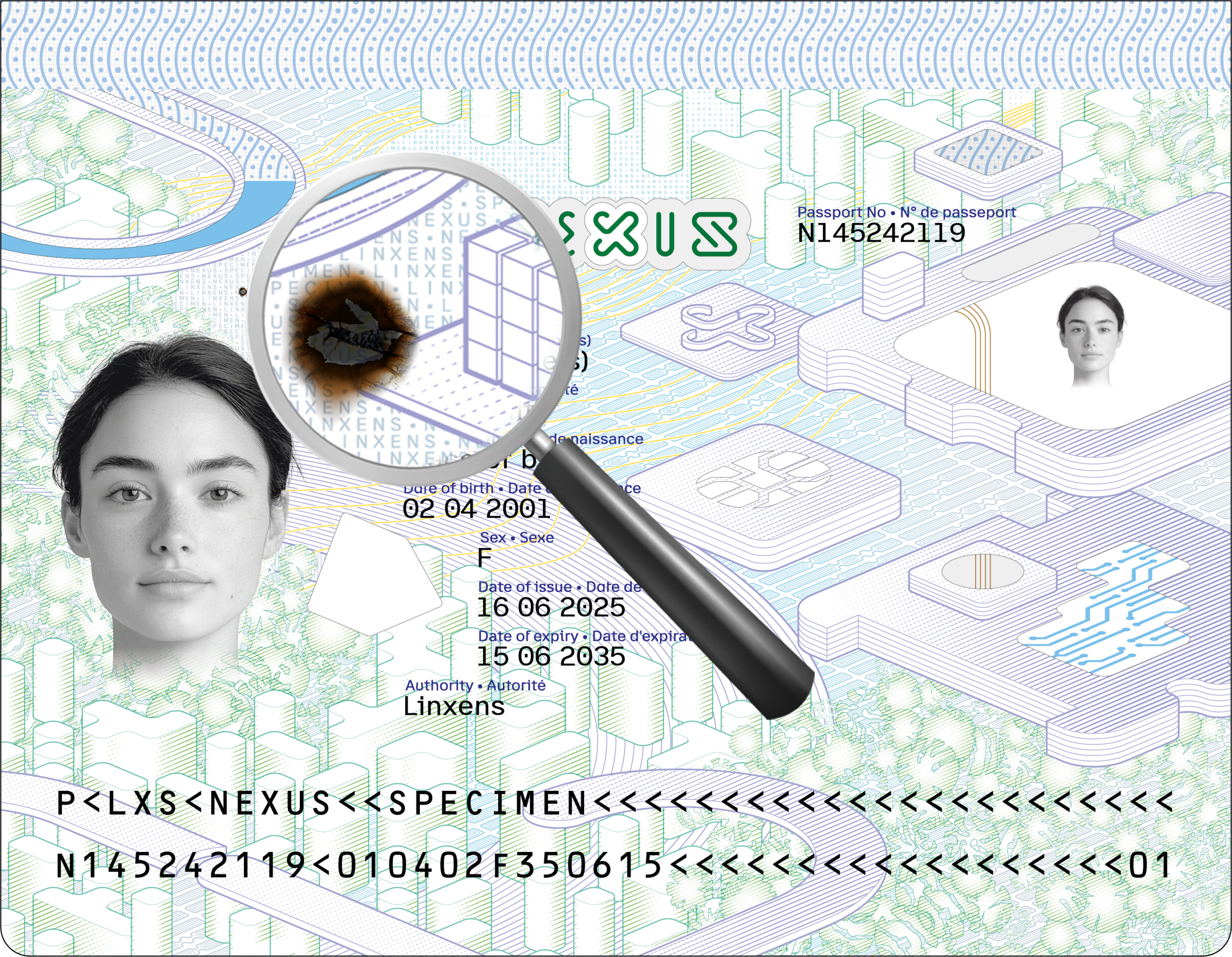 Linxens NEXUS demonstration datapage with a HINT tamper indicator