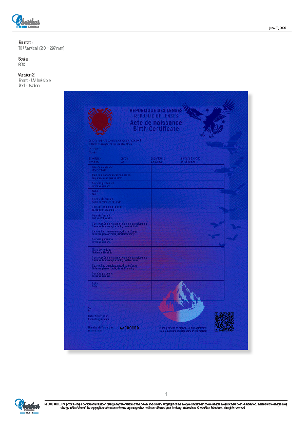 Birth certificate paper simulation with A4ID